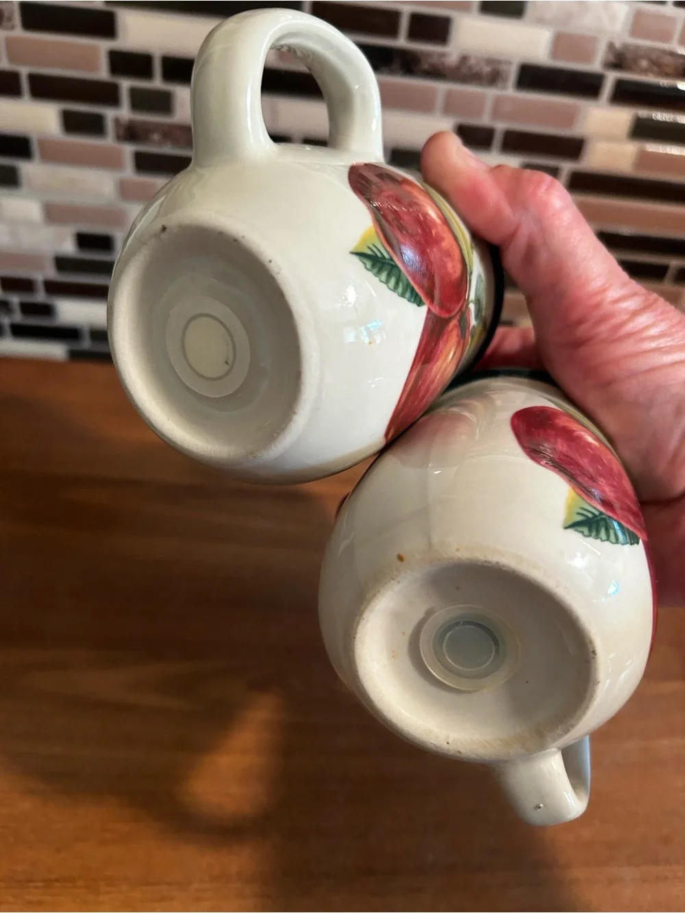 Ceramic Apple-Print Salt and Pepper Shakers with Handles - White
